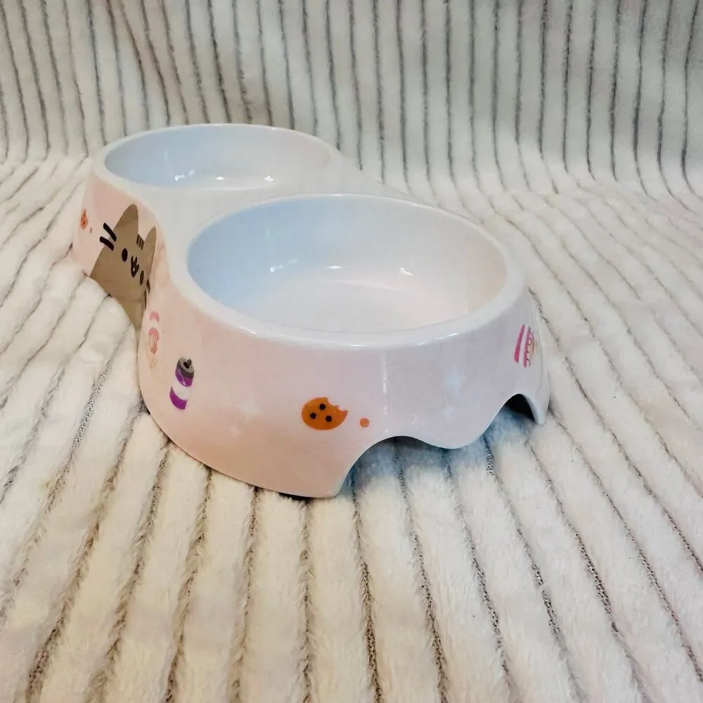Pusheen Pet Food and Water Bowl Double Pink Snacks Drinks Culturefly Kawaii